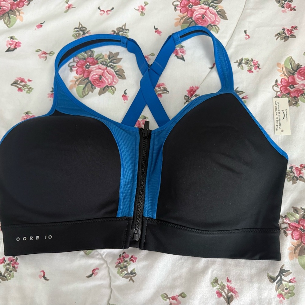 Black and Blue Sports Bra with Adjustable Straps